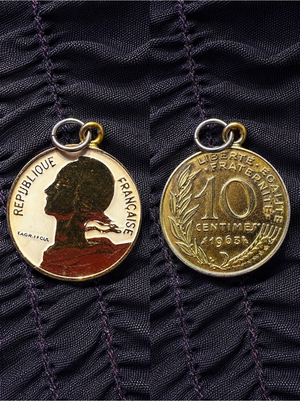 Vintage France - Cut Coin Pendant with Marianne
